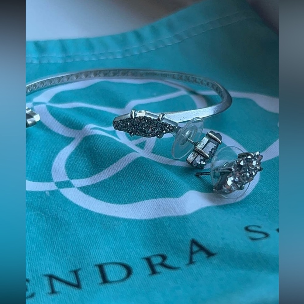 Kendra Scott Gunmetal Drusy Bracelet & Earring Set